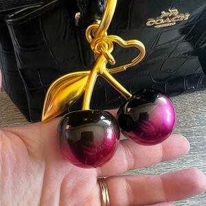 Cherry bag charm with Gold pink ombré